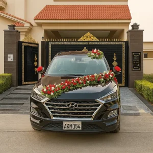 Red & White Garland Wedding Car Decoration – Premium SUV Style