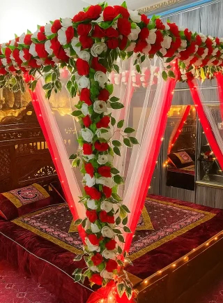 Red & White Artificial Flower Canopy Wedding Room Decoration