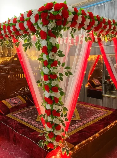 Red & White Artificial Flower Canopy Wedding Room Decoration