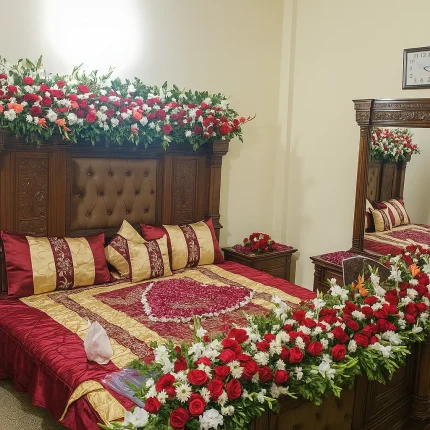 Red & White Fresh Flower Wedding Room Decoration – Heart Petals Bed