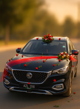 Elegant Red Roses Wedding Car Decoration – Black MG SUV
