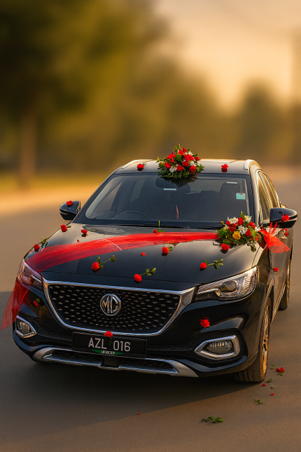 Elegant Red Roses Wedding Car Decoration – Black MG SUV