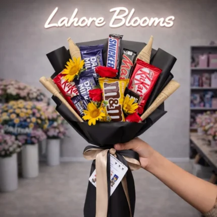 Mix Chocolate Bouquet with Sunflowers – Snickers, KitKat & M&Ms