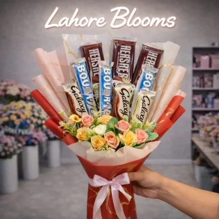 Hershey's Chocolate Bouquet with Roses – Bounty, Galaxy & Pastel Flowers