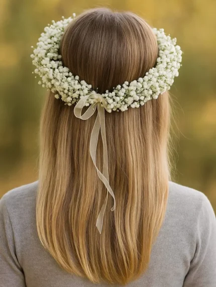 Baby's Breath Flower Crown – Fresh White Gypsophila Bridal Hair Crown