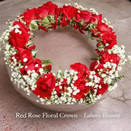 Red Rose Flower Crown for Mehndi – Fresh Roses & Baby's Breath Bridal Crown