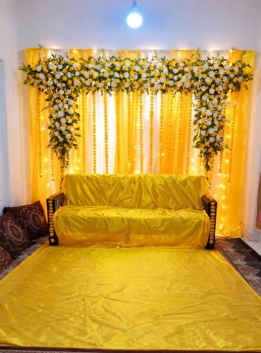 Affordable Marigold Mayon Decoration in Lahore – Simple Home Setup