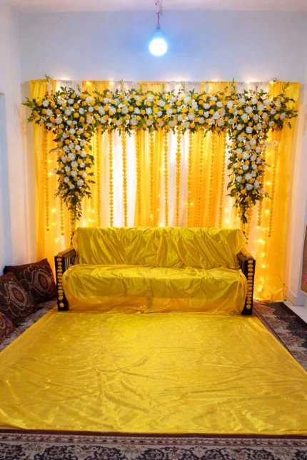 Affordable Marigold Mayon Decoration in Lahore – Simple Home Setup