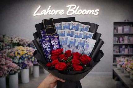 Money Bouquet with Chocolates – Dairy Milk, Red Roses & Currency Notes