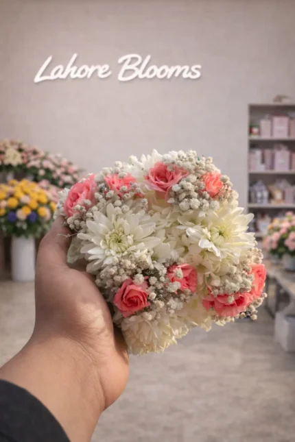 Pink Roses & White Chrysanthemum Gajra Pair – Fresh Handmade Bridal Hair Flowers