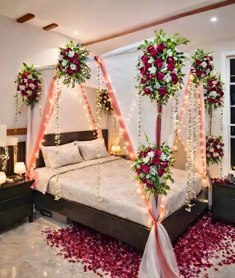 Royal Floral Canopy Wedding Room Decoration