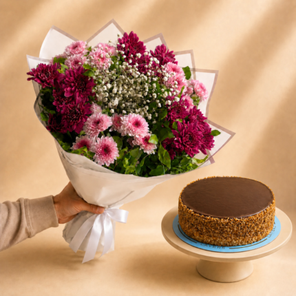 Berry Blush Flower & Cake Combo in Lahore