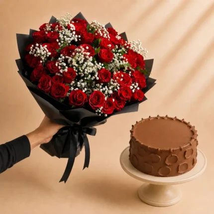Royal Rouge Flower & Cake Combo