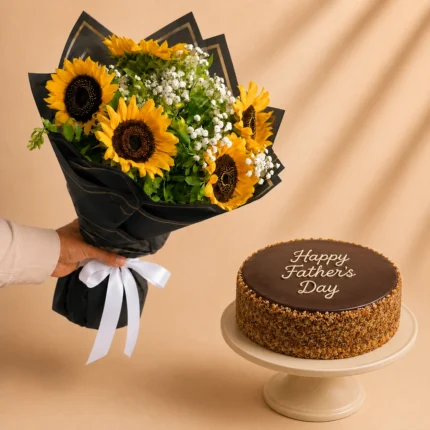 Sunlit Noir Flower & Cake Combo in Lahore