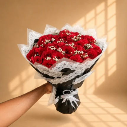 Crimson Veil Red Rose Bouquet in Lahore | Lahore Blooms