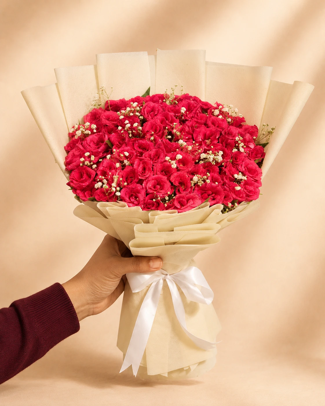 50-red-roses-bouquet Ivory Promise – Red Rose Bouquet with Baby’s Breath