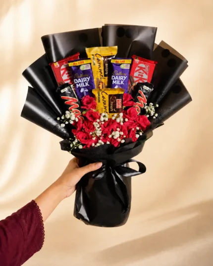 Sweet Ember Mixed Chocolate Bouquet with Red Roses